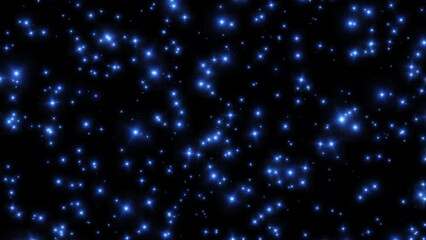 Canvas Print - loop falling glow blue stars particles optical flares animation motion on black abstract background.
