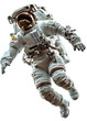 Astronaut with space suit and helmet floating with a white background.
