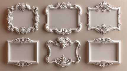 Wall Mural - A set of vintage frames highlighted on a beige background