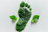 Fototapeta Tęcza - green leaf in the shape of a footprint, concept image ecological living