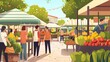 Dynamic image showcasing the bustling ambiance of a farmer's market, emphasizing communal connections, environmental stewardship, and a diverse array of fresh, healthful foods.