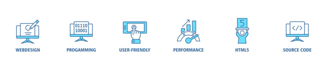 Mobile first banner web icon vector illustration concept for responsive web design with icon of webdesign, programming, user-friendly, performance, html5 and source code