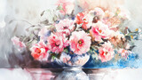 Fototapeta Kwiaty - Akwarela przedstawiająca bukiet kwiatów