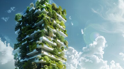 Towering Building Covered in Abundant Plants