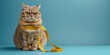 Overweight cat with measuring tape, fitness pet concept