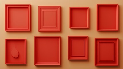 Wall Mural - A set of red vintage frames highlighted on a beige background