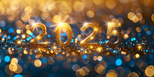 Happy New Year 2025 Golden Numbers 2025 On Wonderful Background. Generative Ai