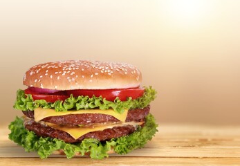 Poster - Tasty fresh Hamburger with meat and vegetables