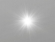 White glowing light explodes on a transparent background. with ray. Transparent shining sun, bright flash. Special lens flare light effect.	