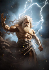 Wall Mural - The ancient Greek mythology god Zeus, or possibly Roman god Jupiter. The sky and thunder god, and king of the gods. Calling down lightning.