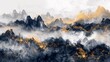 A mesmerizing ink wash landscape painting in the new Chinese style, accented with golden brushstrokes. Perfect for modern art enthusiasts, suitable for wallpapers, posters, cards, murals, and prints