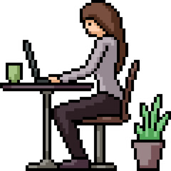 Canvas Print - pixel art of woman playing laptop