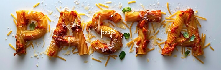 Wall Mural - The word pasta made of spaghetti on solid white background