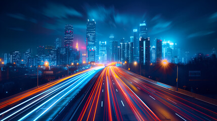 Canvas Print - car light trails on the modern building background in shanghai china.