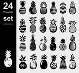 Fototapeta Sypialnia - Pineapple set. Collection icons pineapple. Vector