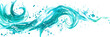 Turquoise watercolor swirls and splashes on transparent background.