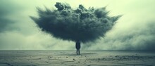   A Man Stands In A Barren Expanse, Emitting A Vast Cloud Of Smoke From His Head
