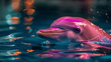 Wall Mural - A pink dolphin singing a song vibrant colo