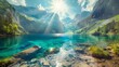Fantastic views of the turquoise Lake Obersee under sunlight. Dramatic and picturesque scene. Location famous resort: Nafels, Mt. Brunnelistock, Swiss Alps. Europe. Artistic picture. Beauty world. 