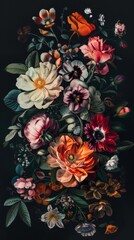 Wall Mural - A painting of flowers on a black background