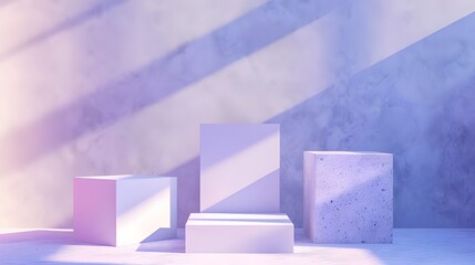 Wall Mural - Abstract lavender 3D room with set of realistic purple, white cylinder pedestal podium. Minimal scene for product display presentation. Geometric forms design.