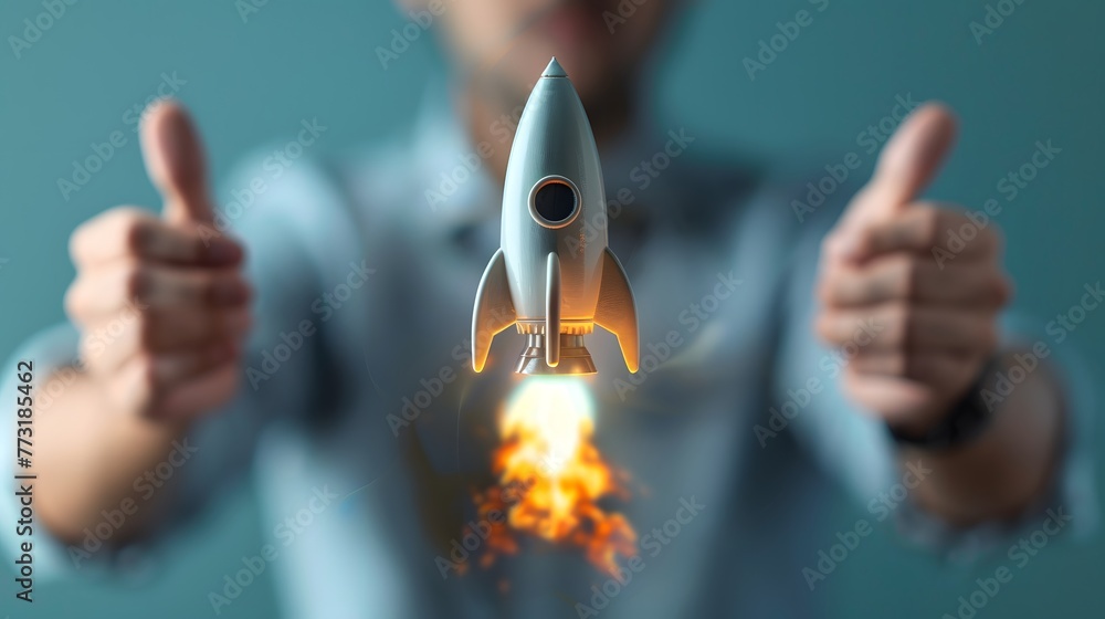 A dynamic success concept depicted by a rocket launch framed between ...