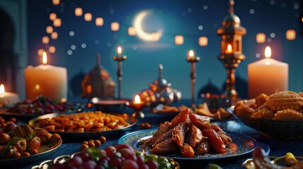 Ramadan Celebration with background of Moon and Mosque