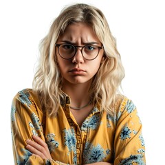 Wall Mural - Portrait of a serious young woman isolated on white 