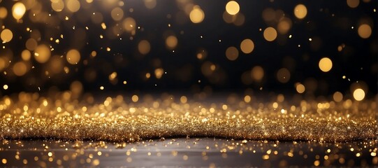 Wall Mural - golden glitter vintage lights banner. gold and black. de focused