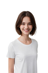 Wall Mural - Young lesbian wearing a white t-shirt, smiling and looking at the camera, Happiness concept, isolated, transparent background, no background. PNG.