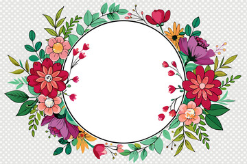 Wall Mural - Round frame with flowers transparent background vector illustration 