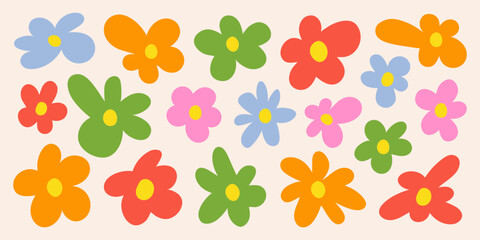 Wall Mural - Abstract organic spring flowers. Simple naive icon set. Trendy random figures. Vector cartoon illustration	