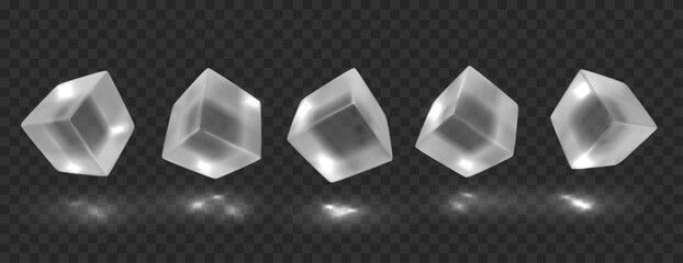 Wall Mural - transparent cubes in different angles with reflection. isolated glossy geometric objects. realistic 