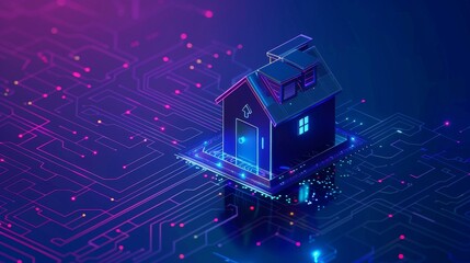 Aufkleber - The concept of a smart home security system is presented in a 3D isometric format with digits which act as protective shields. The background is protected by IOT software.