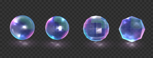 Wall Mural - transparent glass holographic sphere. glossy iridescent geometric shapes. crystal glass element. ove