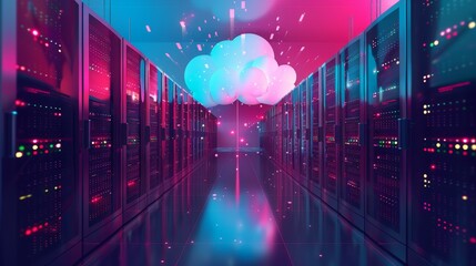 Wall Mural - Statistical analysis of big data, cloud computing in the data center. Technology for storing, protecting, and processing digital information in the internet. Racks of servers inside the data center