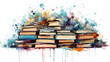 Watercolor Illustration with stack of books isolated on white and transparent background 
