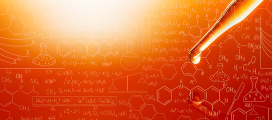 Wall Mural - macro science experiment pipette surface,top view macro shot of chemical dropper injects oil into cl
