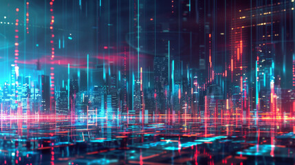 Poster - Digital financial landscape with futuristic city