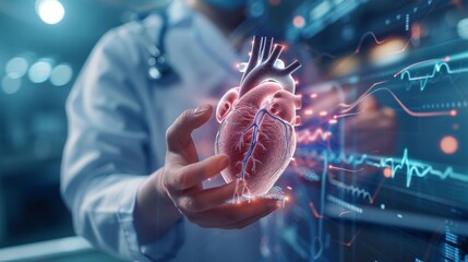 Aufkleber - Heart technology diagnostics analysis. A doctor working with a stethoscope and UI heart diagnostics. UI heart diagnostics analysis.