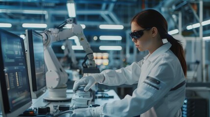 Leinwandbilder - Developing a real-time monitoring system for industrial robot arms in an intelligent factory. Working with automation robot arms machines in an intelligent factory industrial on software for a