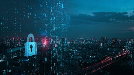 Poster - On a city background, Cyber Security Data Protection Concept.......