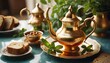 Golden teapot with mint