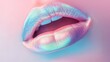 Close up glossy holographic chrome metal woman lip.