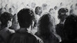 Foule anonyme : une illustration monochromatique capturant la dépersonnalisation à travers une mer de figures grises
