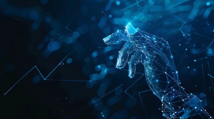 Fototapete - The use of artificial intelligence (AI) with machine deep learning and data mining and another modern computer technology is used to interact with UI by hand touching low polygon icons.