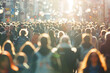 A crowd of people walking down the street, with a blurred background and blurred faces