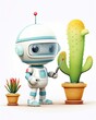 Adorable robot studies alien plants, close-up with a magnifying lens, cute, cartoon