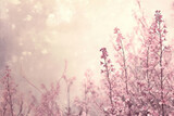 Fototapeta Sawanna - Beautiful field of pink flowers with a blurred sky background, perfect for spring or nature concept