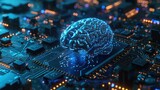 Fototapeta Miasto - A colorful brain living on electronics, CPU, high technology, Artificial intelligence